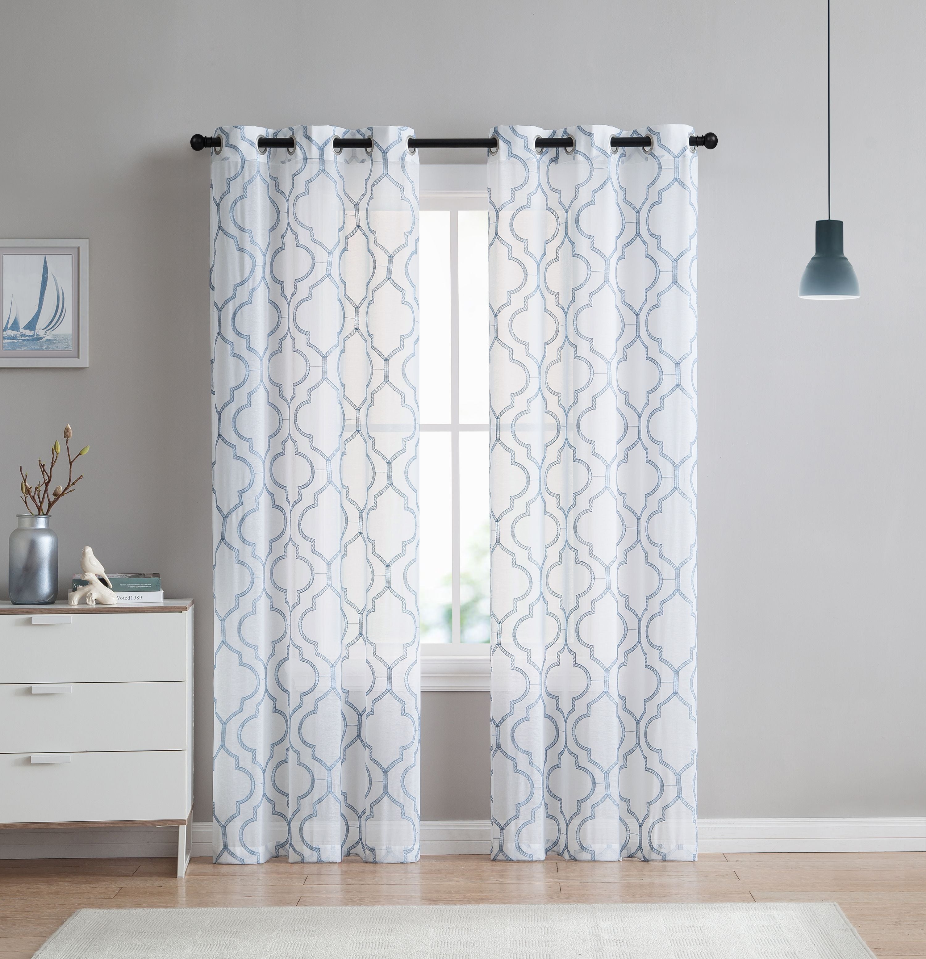 (2 Pack) VCNY Home Charlotte Semi Sheer Trellis Grommet Top Curtain Panels ts430