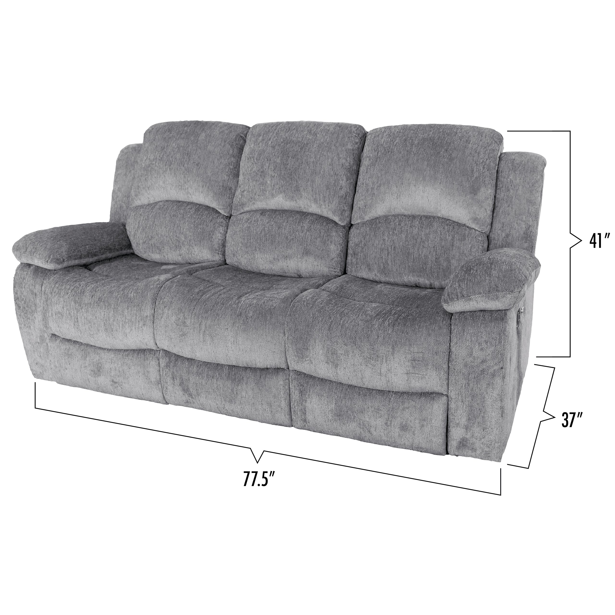Chelsea Recliner Sofa with 2 Stainless Steal Cup Holders, Plush Fabric (Gray) - RM339