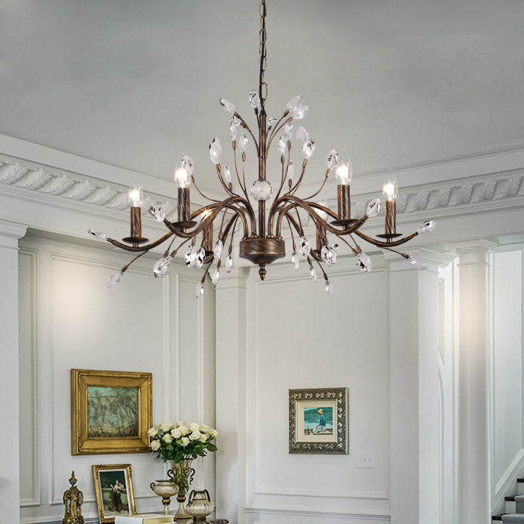 6 - Light Candle Style Unique Chandelier with Crystal Accents
