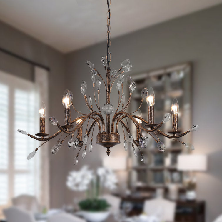 6 - Light Candle Style Unique Chandelier with Crystal Accents