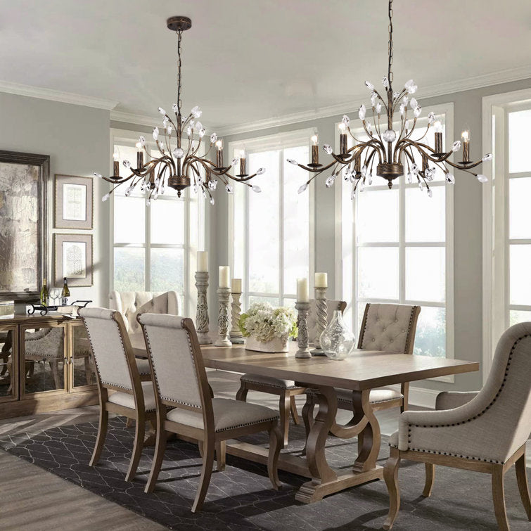 6 - Light Candle Style Unique Chandelier with Crystal Accents