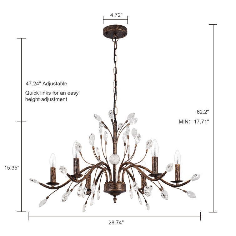 6 - Light Candle Style Unique Chandelier with Crystal Accents