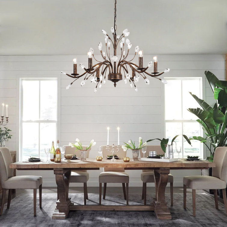 6 - Light Candle Style Unique Chandelier with Crystal Accents
