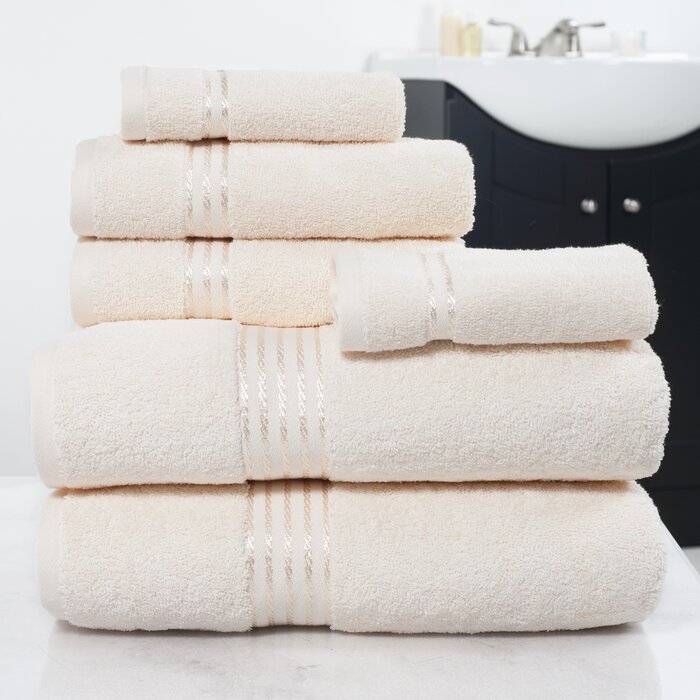 6 Piece 100% Cotton Towel Set, Ivory (#K4409)