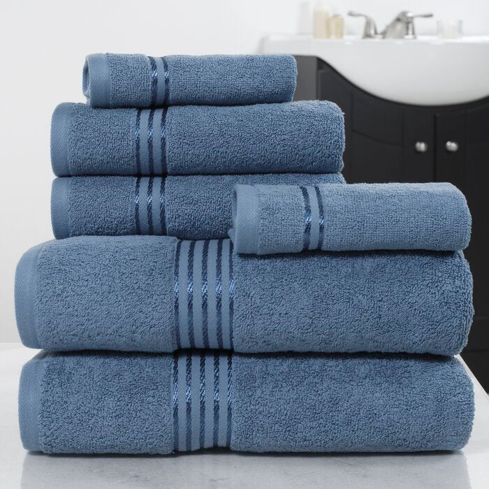 6 Piece 100% Cotton Towel Set, Light Blue (#K6795)