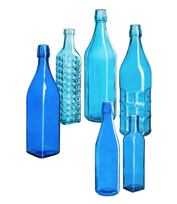 6 Piece Ronda Blue Glass Decorative Bottles Set