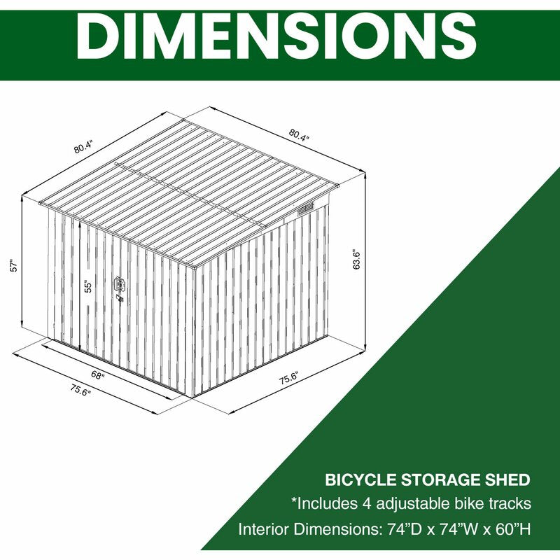 6 ft. 9 in. W x 6 ft. 8 in. D Metal Horizontal Bike Shed *AS-IS* KB1015