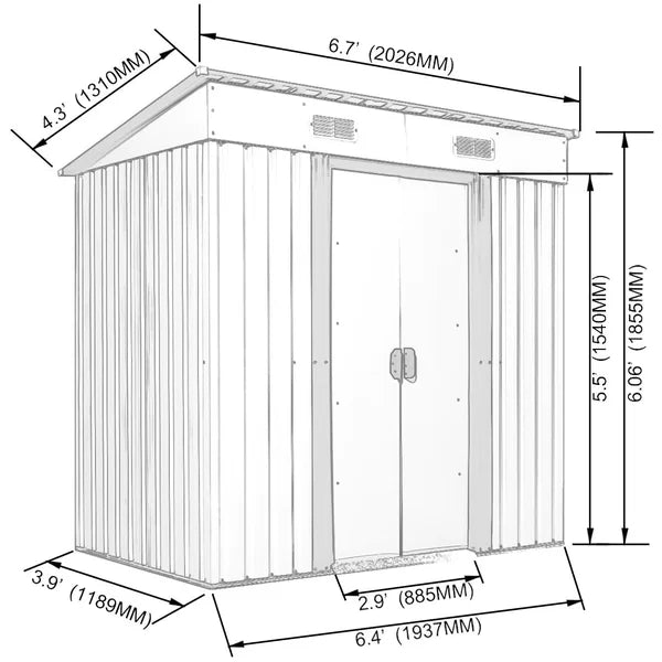 6 ft. W x 4 ft. D Metal Storage Shed