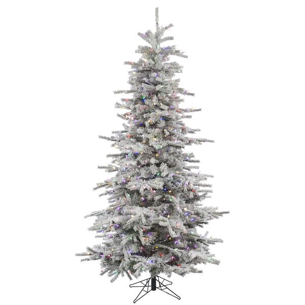 7.5' Flocked Slim Sierra Artificial Christmas Tree with 700 LED Multi-Colored Lights