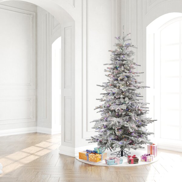 7.5' Flocked Slim Sierra Artificial Christmas Tree with 700 LED Multi-Colored Lights