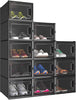 Set of 12 Medium Size Shoe Storage Lightweight Plastic Organizers Stackable Shoe Storage Box Rack Drawers - Black