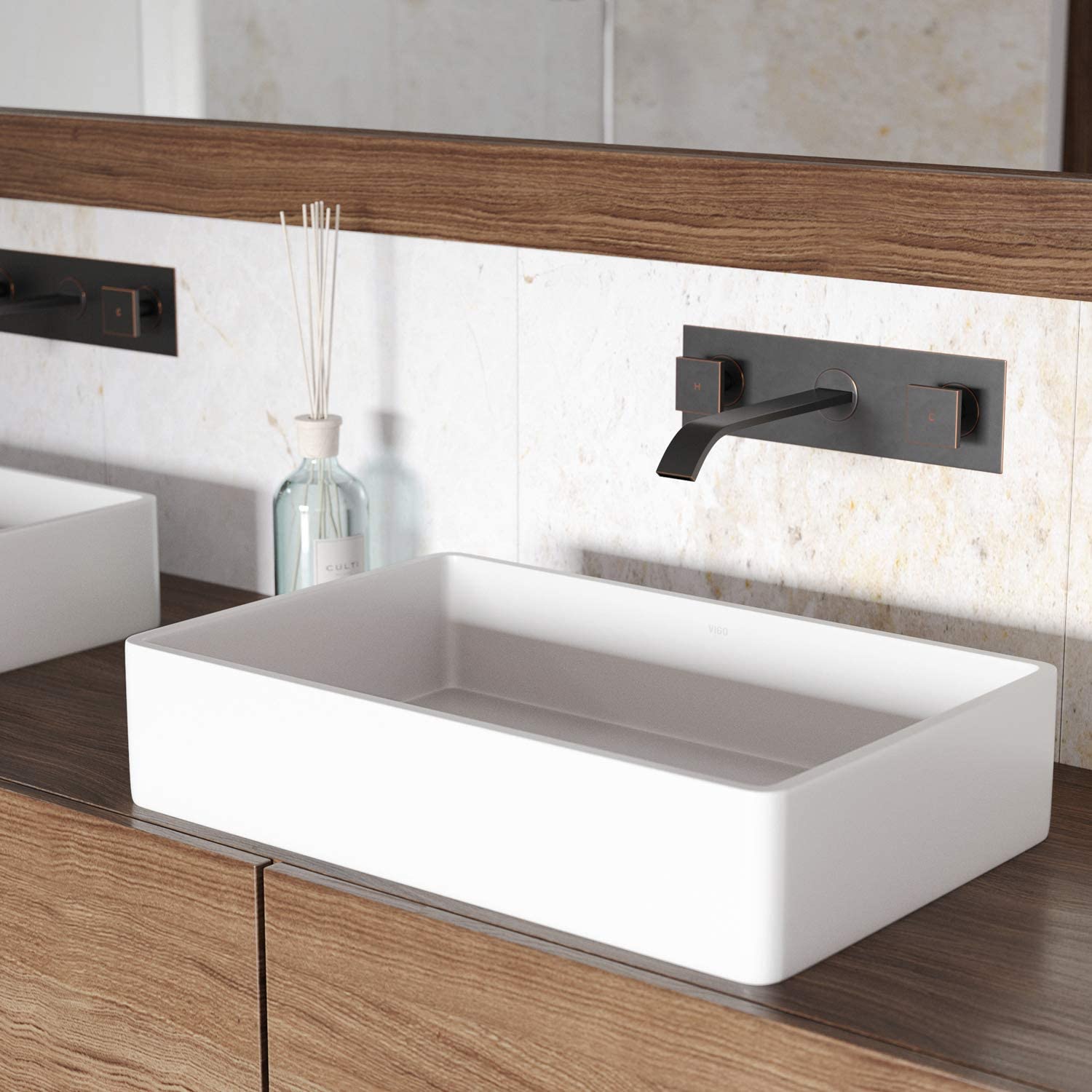 21.25" L -13.875" W -4.75" H Magnolia Handmade Countertop White Matte Stone Rectangle Vessel Bathroom Sink in Matte White Finish