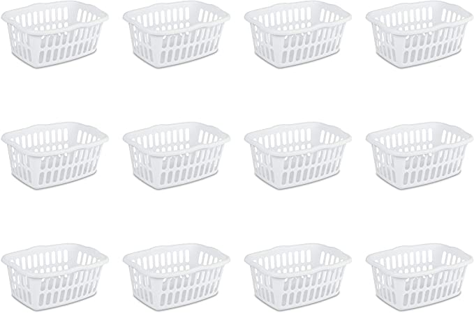 1.5 Bushel/53 Liter Rectangular Laundry Basket, White (Pack of 12)