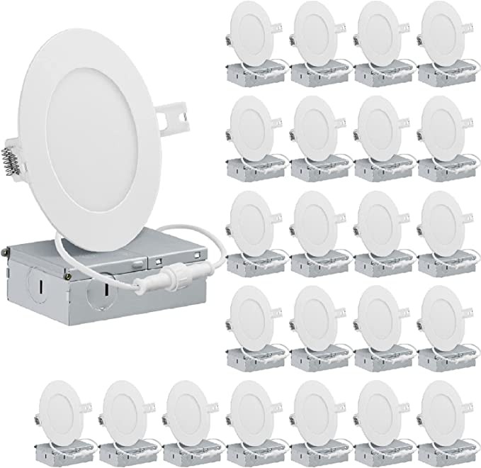 4Inch Dimmable LED Recessed Light, Ultra Thin Ceiling Lights with Junction Box, Canless Downlight, 10W=75W, 750LM, IC Rated, ETL, Energy Star, CSA Approved, Airtight, 4000K Cool White 24PK