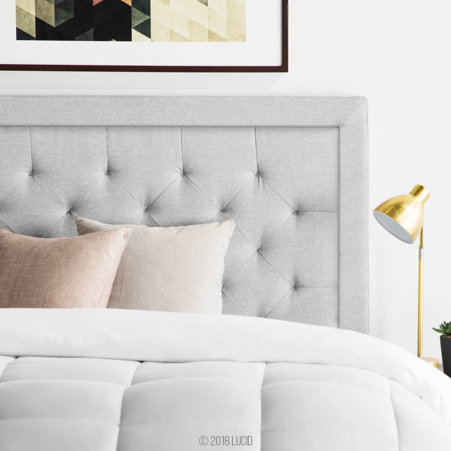 LUCID Bordered Upholstered Headboard with Diamond Tufting King/California