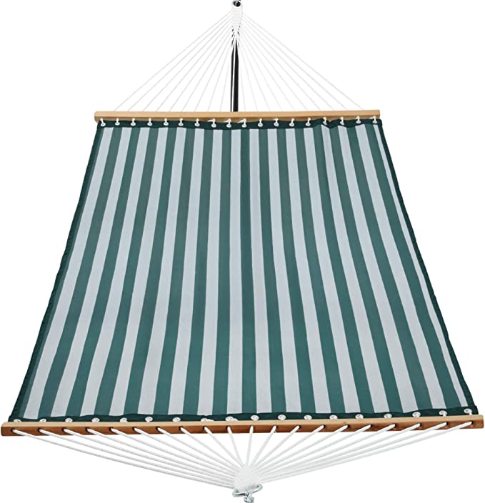 14 FT Quick Dry Hammock with Double Size Solid Wood Spreader Bar Outdoor Patio Yard Poolside Beach Hammock with Chains, Waterproof and UV Resistance, 2 Person 450 Pound Capacity