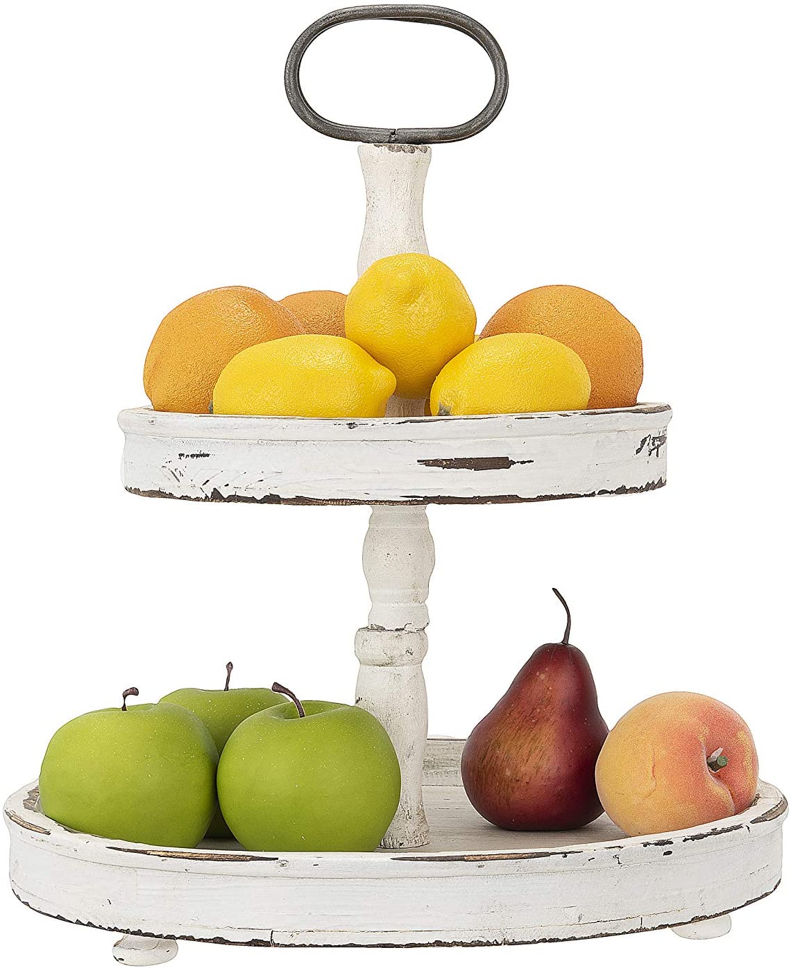 15" x 18.5" Decorative Wood 2-Tier Tray, Cream (#K2616)