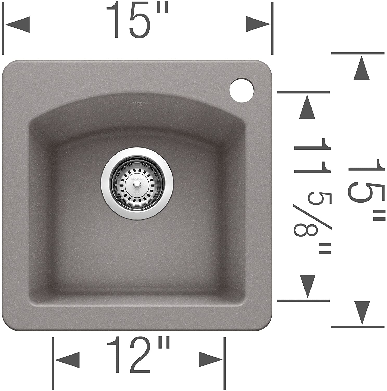 BLANCO, Metallic Gray DIAMOND SILGRANIT Drop-In or Undermount Bar Sink, 15" X 15"