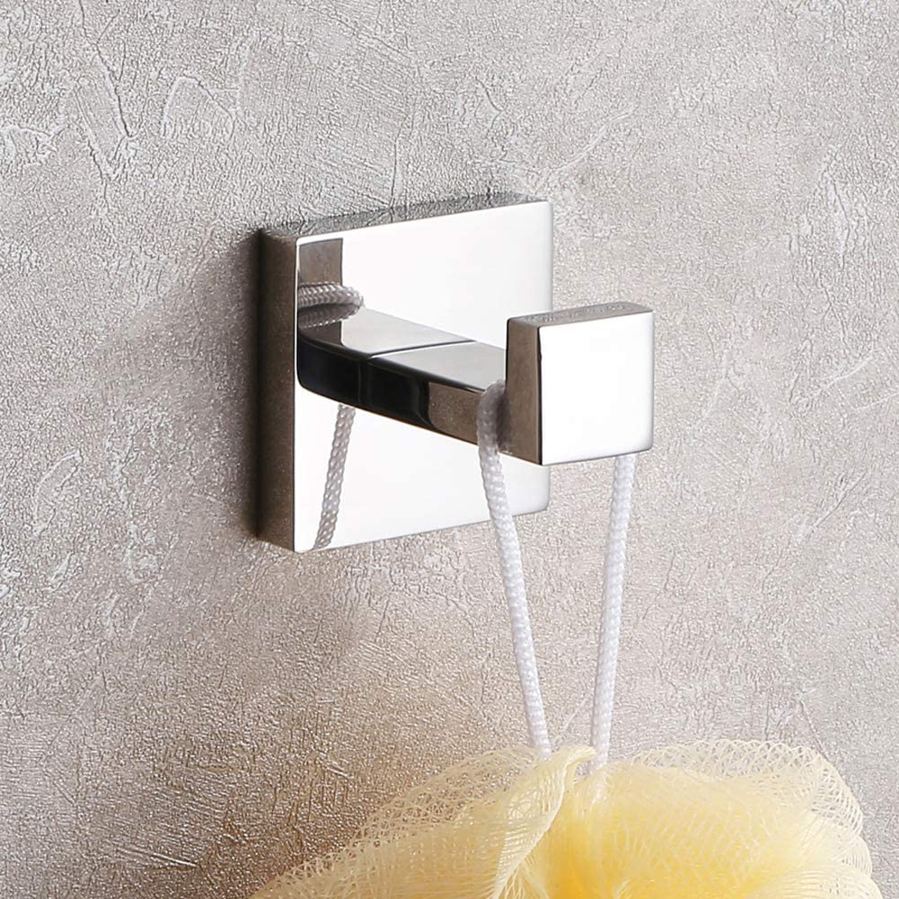 Bath Towel Hook, Angle Simple Solid Metal Bathroom Shower Square Hook Hand Towel Bathrobe Sponges Hanger Kitchen Cabinet Closet Hook Pants and Shirt Holder Polished Chrome, Wall Mounted B114-DS582