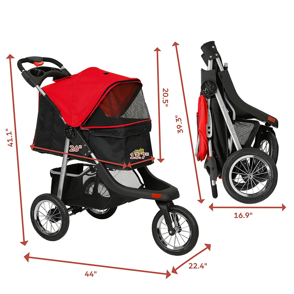 viagdo dog stroller VIAGDO Premium Heavy Duty Pet Stroller for Small Medium Dogs & Cats, 3-Wheel Cat Stroller, Foldable Dog Stroller with Suspension System/Link