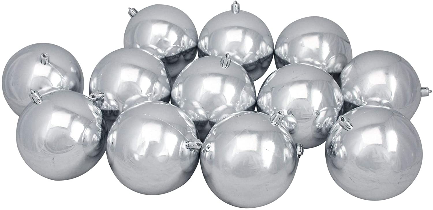 12ct Silver Shatterproof Shiny Christmas Ball Ornaments 4" (100mm), LC296