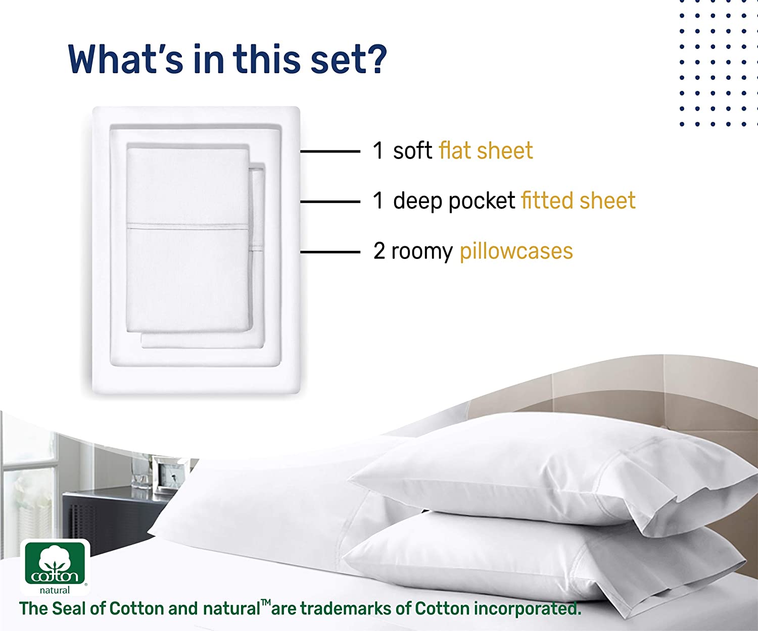 100% Cotton Sheets - Softest 4-Piece Queen Size Sheets Set, Cool, Breathable Pillowcases, Deep Pockets, 400 Thread Count Sateen Weave Best Bedding Sheets (White)