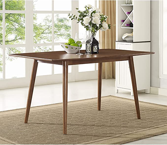 6 Person Mid Century Modern Wood Hairpin Rectangle Dining Room Kitchen Table Set Dining Chairs, 60 Inch, Brown
