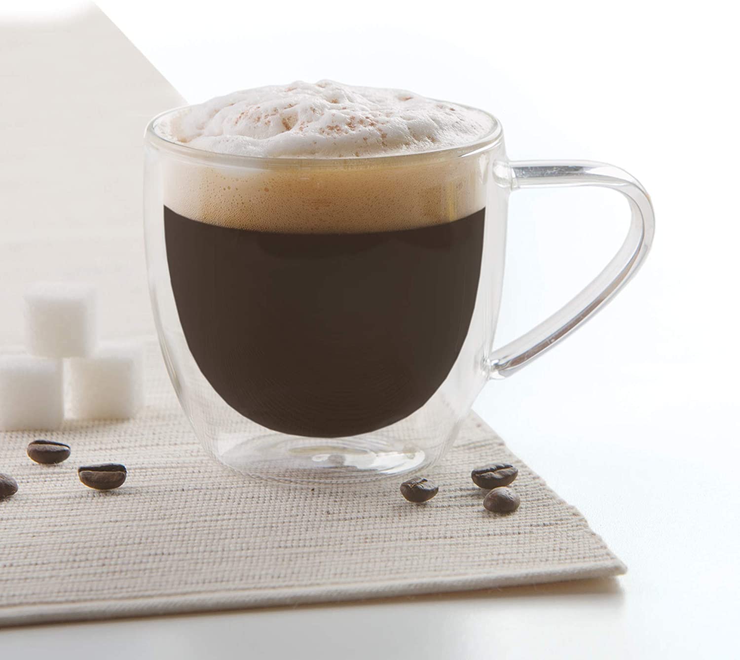 2 PCS Set Insulated, Cappuccino Cups, Glass Coffee Mug, 225ml, Transparent