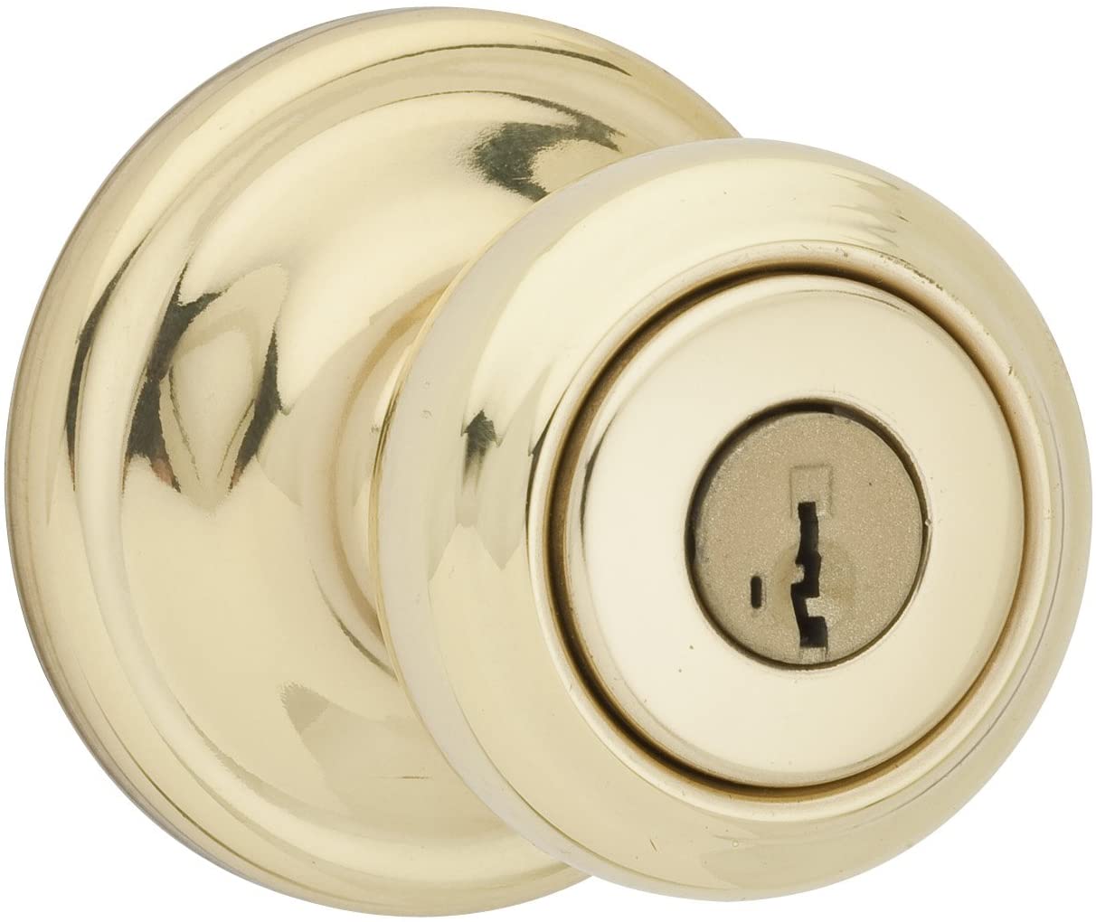 Kwikset Cameron Keyed Entry Door Knob with Microban Antimicrobial Protection featuring SmartKey Security in Polished Brass - 97402-742 B110-KS454