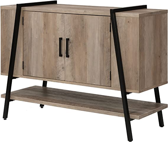 46.5 x 17.7 x 35H Mid Century Server with Stone Grey Distressed Finish