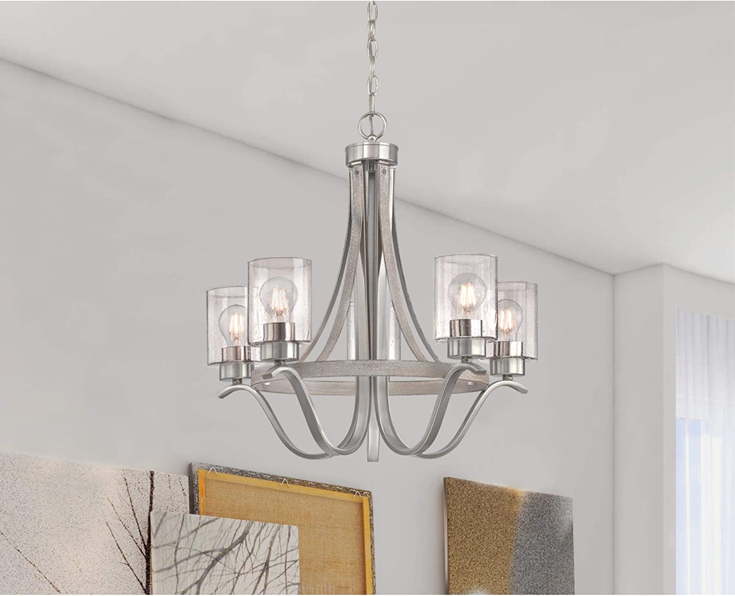 Westinghouse Lighting 6576900 Barnwell Five-Light Indoor Chandelier, Antique Ash and Brushed Nickel Finish with Clear Seeded Glass