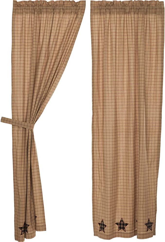 Bingham Star Panel Applique Star Set of 2 84" x 40" Country Curtains, Tan
