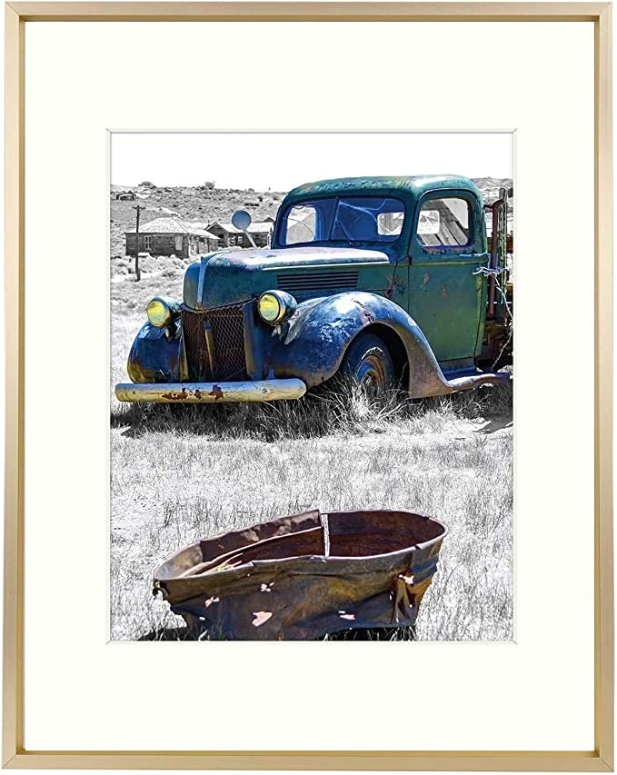 11x14 Gold Picture Frame Displays Photo 8x10 with Ivory Mat or 11x14 Without Mat for Wall Mounting Aluminum Frames with Real Glass (Pack of 1)