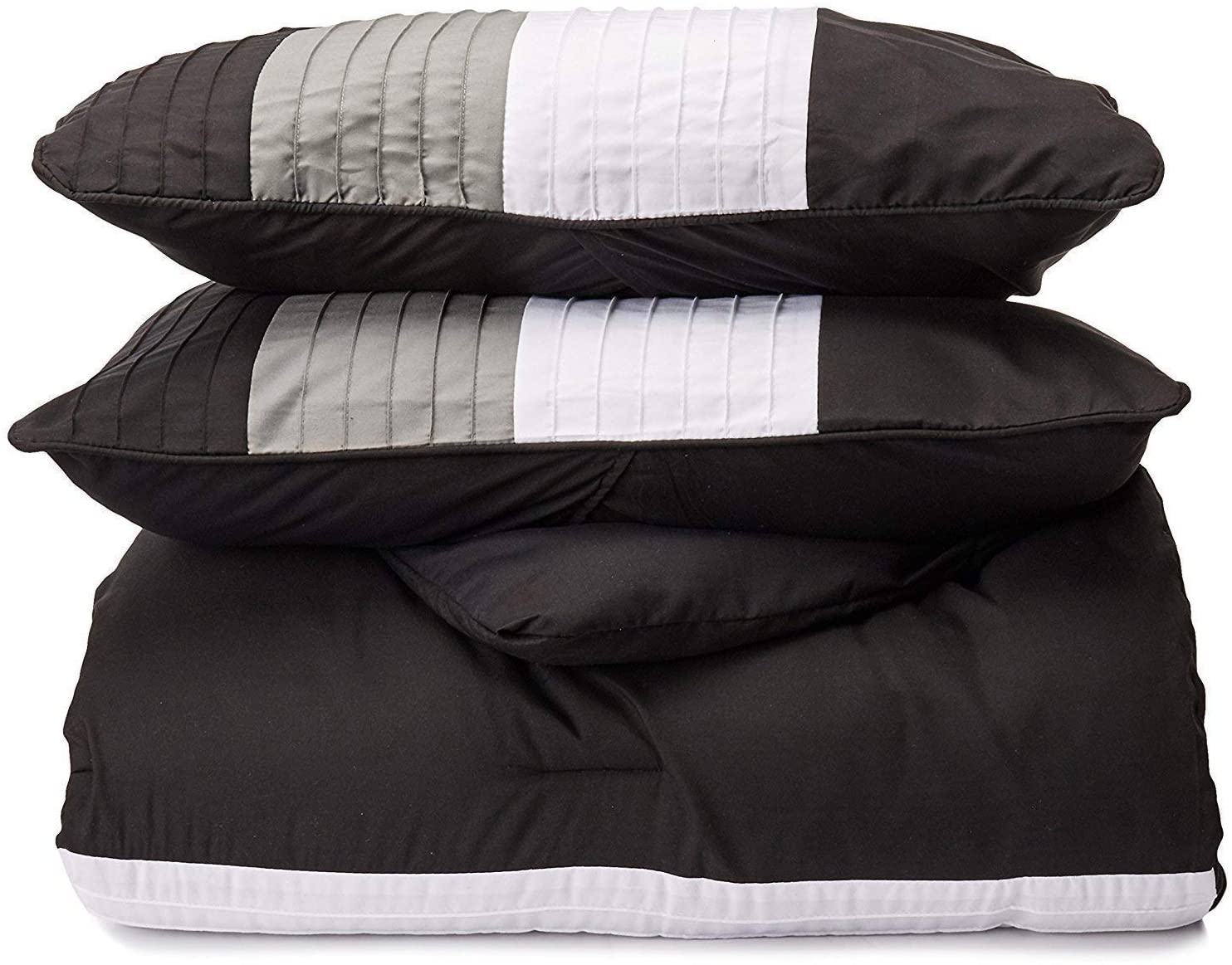 Chezmoi Collection Loft 6-Piece Luxury Striped Comforter Set (Twin, Black/Gray/White)