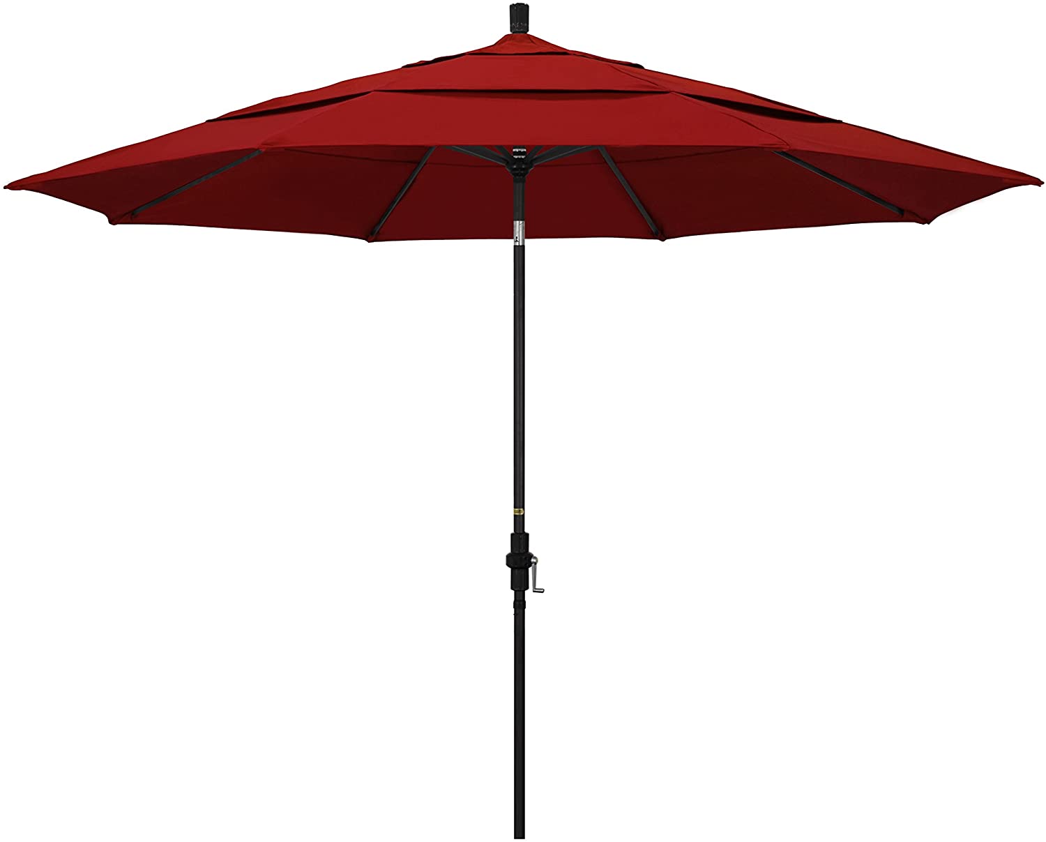 California Umbrella GSCU118302-5403-DWV 11' Round Aluminum Market, Crank Lift, Collar Tilt, Black Pole, Sunbrella Jockey Red Patio Umbrella, 11-Foot KB2449-A2-B3-P2