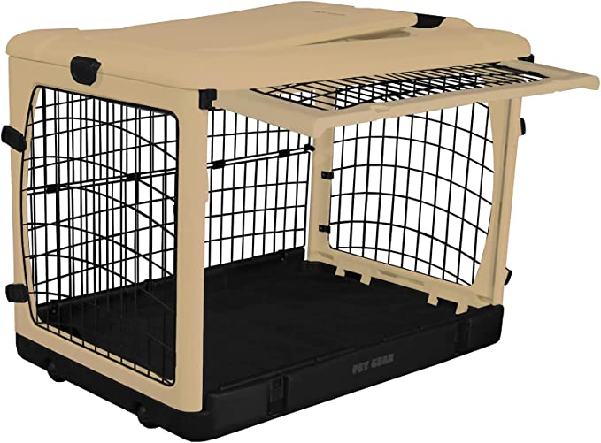 “The Other Door” 4 Door Steel Crate for Dogs/Cats with Garage-Style Door, Includes Plush Bed + Travel Bag, No Tools Required