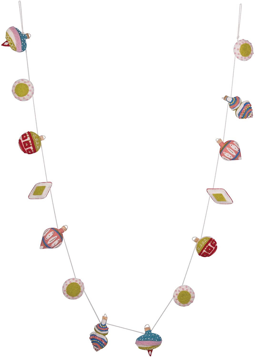 72" Embroidered & Appliqued Wool Felt Ornament Garland, Multicolor
