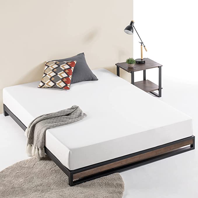 GOOD DESIGN Award Winner Suzanne 6 Inch Bamboo and Metal Platforma Bed Frame / No Box Spring Needed / Wood Slat Support, Grey Wash, Twin