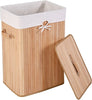 Bamboo Laundry Hamper Portable, Dirty Clothes Storage Basket with Lid and Removable Liner, Large Storage Clothes Bin with Handles, Suitable for Bedroom, Bathroom, Kid's Room (Natural)