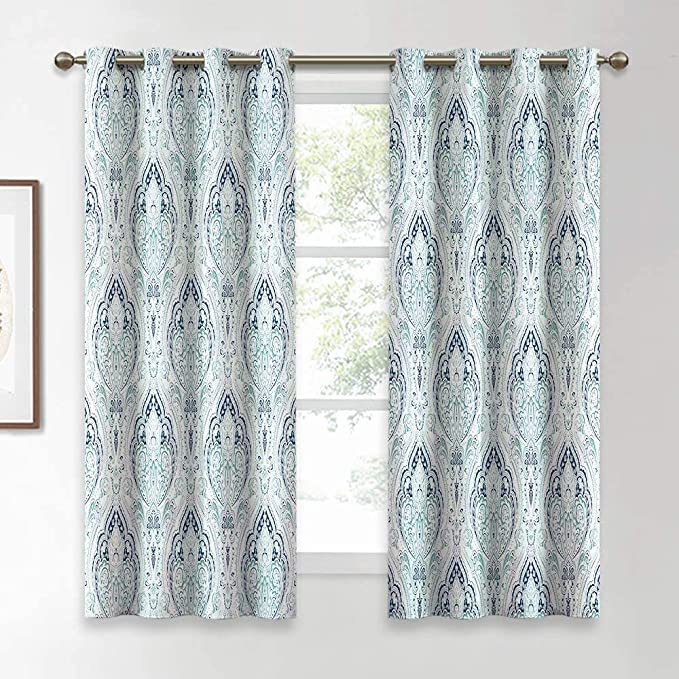 Blackout Curtains for Bedroom Living Room Curtains Geometry Medallion Backdrop Curtains for Bathroom French Door, Biscay Green, Wide 52 x Long 63, 2 Panels