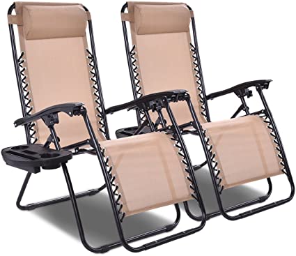 2 Pcs Folding Lounge Chair with Zero Gravity pc342