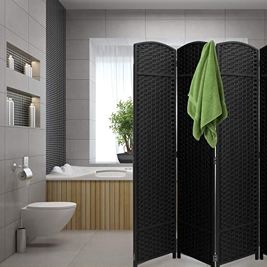 Room Divider Privacy Screen, 6 ft. Tall Extra Wide Foldable Panel Partition Wall Divider, Double Hinged Room Dividers and Folding Privacy Screens (Black)