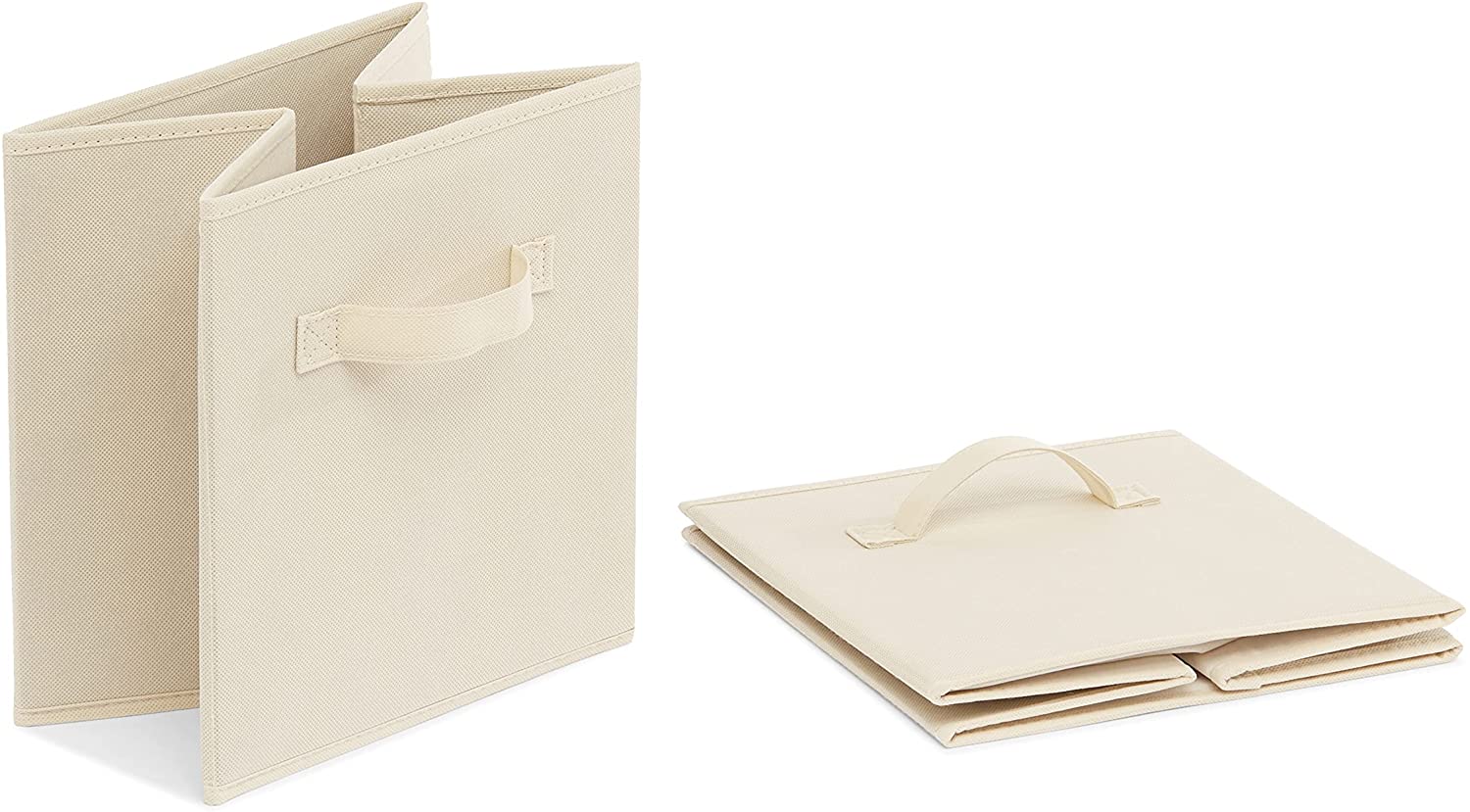 Basics Collapsible Fabric Storage Cubes Organizer with Handles, Beige - Pack of 6