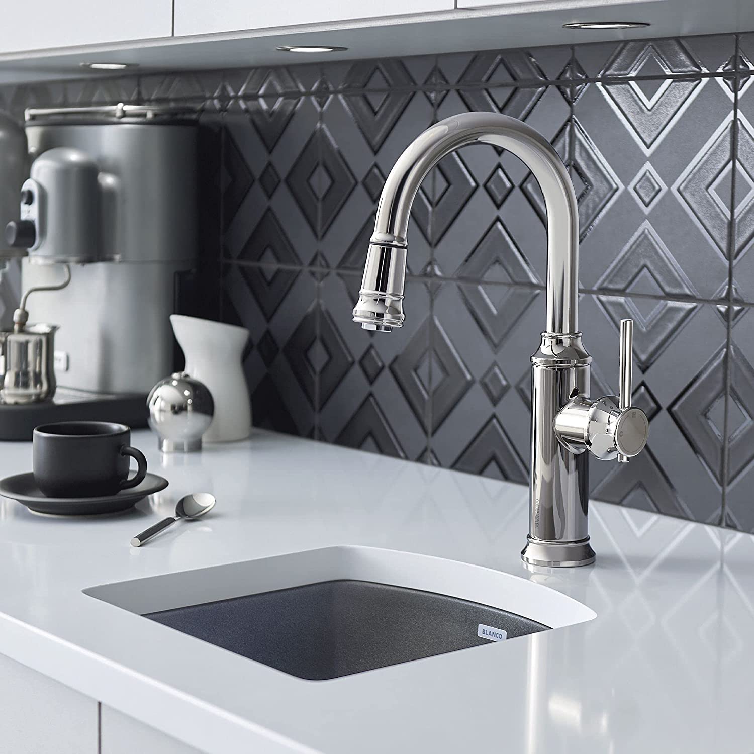 BLANCO, Metallic Gray DIAMOND SILGRANIT Drop-In or Undermount Bar Sink, 15" X 15"
