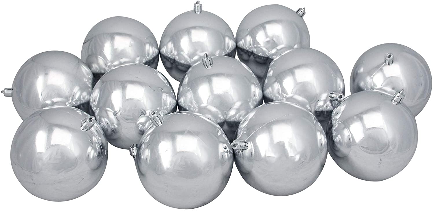 12ct Silver Shatterproof Shiny Christmas Ball Ornaments 4" (100mm), LC296