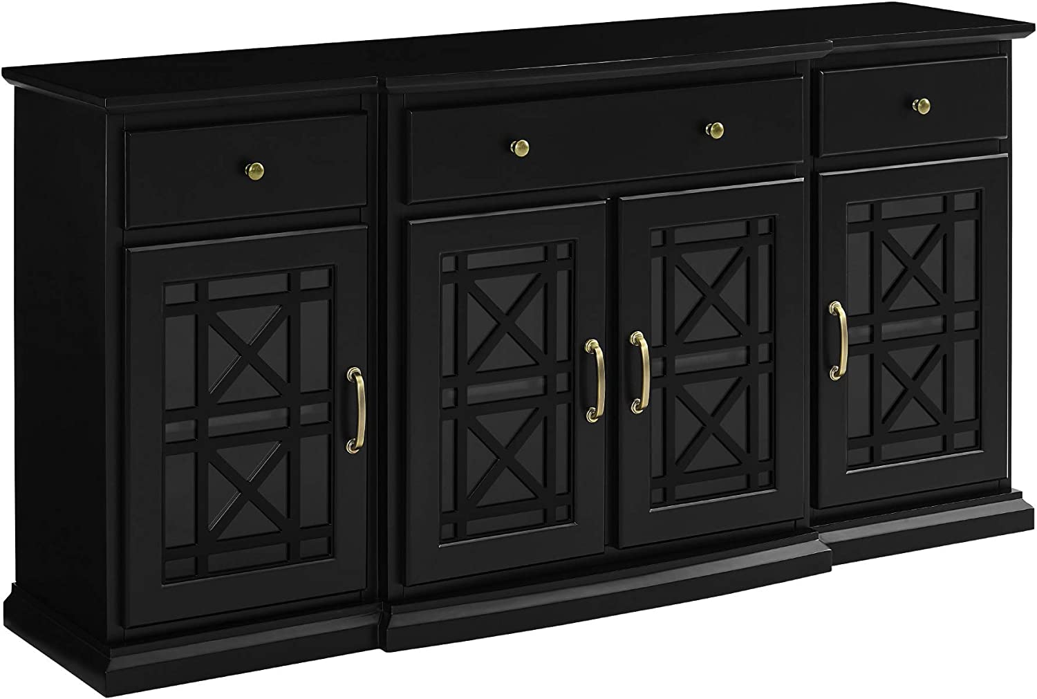 Modern Wood Glass-Buffet-Sideboard Living Entryway Serving Storage Cabinet Doors-Dining Room Console, 60 Inch, Black
