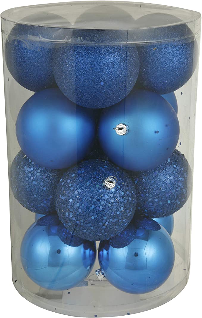 2.4" Blue 4-Finish Ball Ornament Assortment, 24 per Box