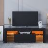 DMAITH TV Stand with LED Lights, Modern Gloss Entertainment Center Media and Open Shelves Console Table Storage Desk with 1 Drawer for Up to 60 Inch TV, Black