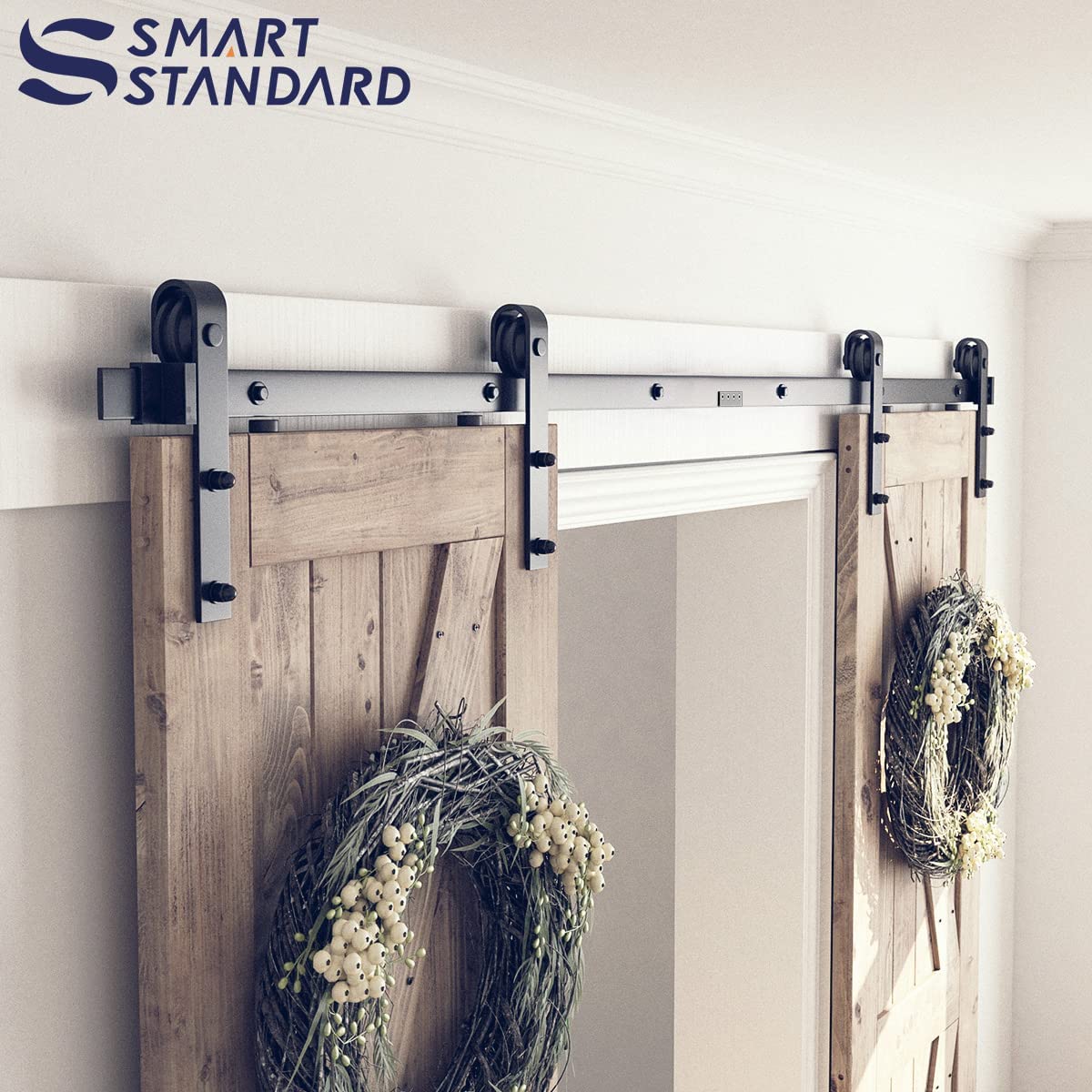 8 Feet Heavy Duty Double Sliding Barn Door Hardware Kit
