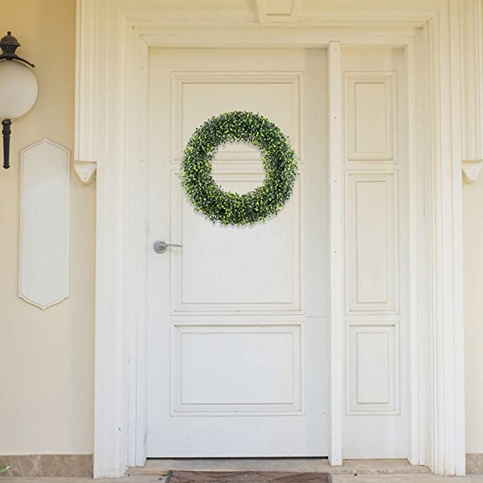 19.5-Inch Artificial Boxwood Wreath for Front Door Home Decor